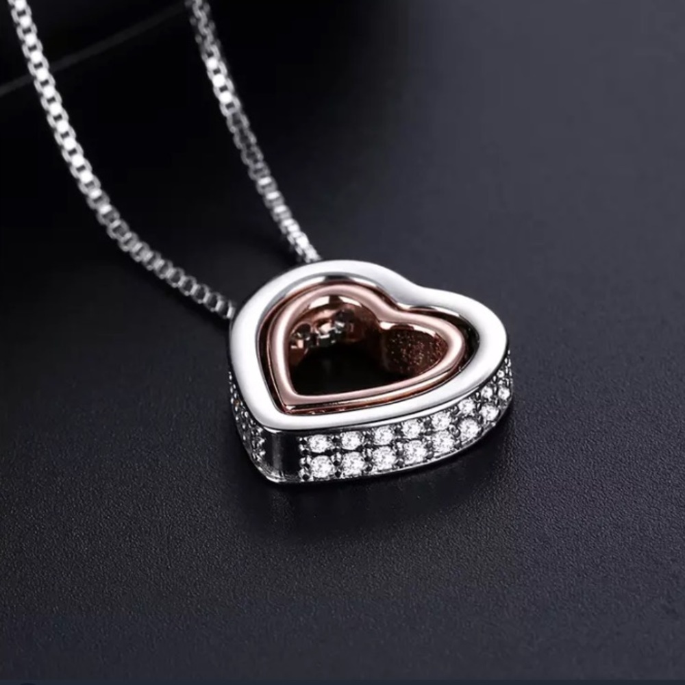 two tone 18k gold plated heart necklace with swarovski crystals